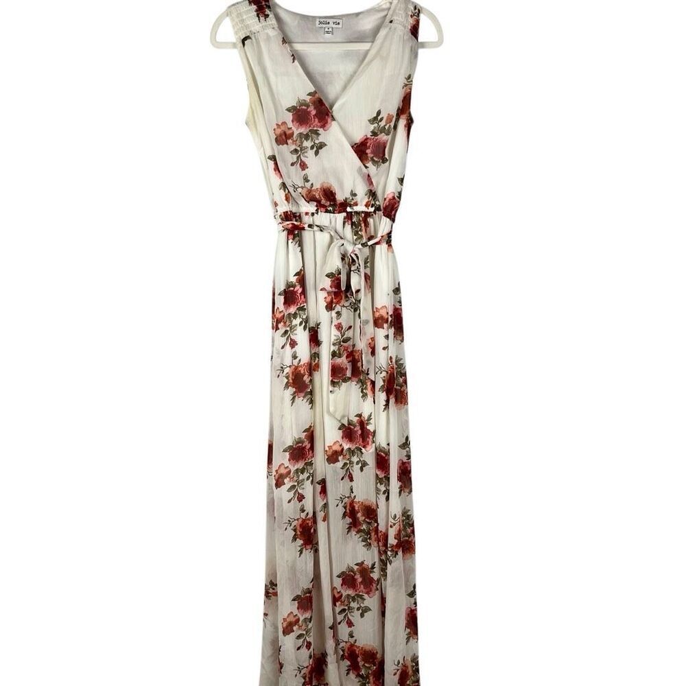 Joli Vie White Chiffon Floral V-neck Tie Belt Maxi Dress 10